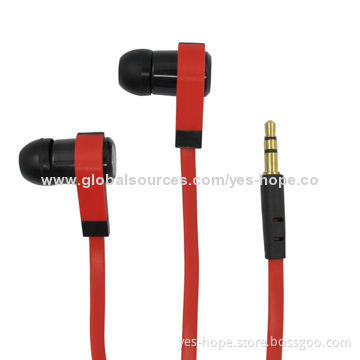 3.5mm Jack Stereo Long Flat Wired Red Earphones for iPod, with 32 Ohms Impedance